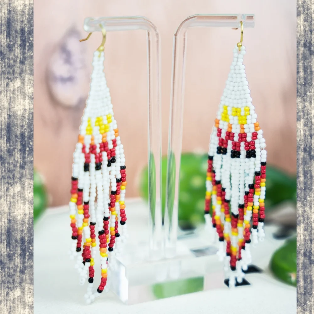 free Spirit Boho Hippie People Seed bead fringe earrings south western